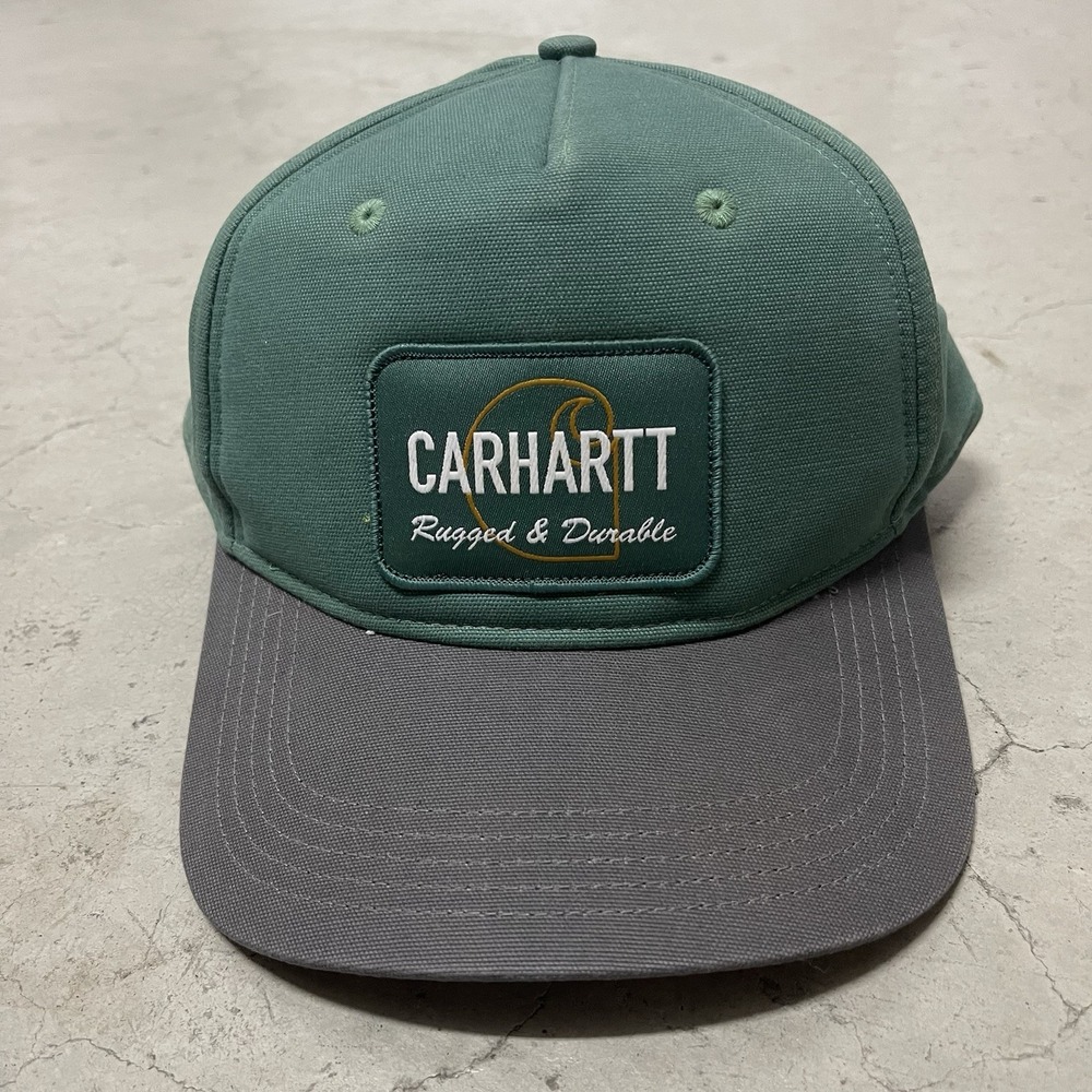 Carhartt Rugged & Durable Snapback Hat Mens Green Gray Canvas Trucker Cap